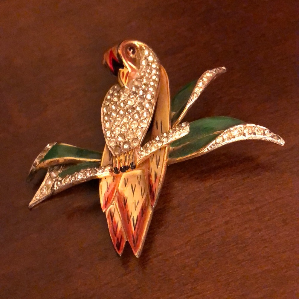 Vintage CoroCraft Rhinestone/Enamel Parrot Brooch